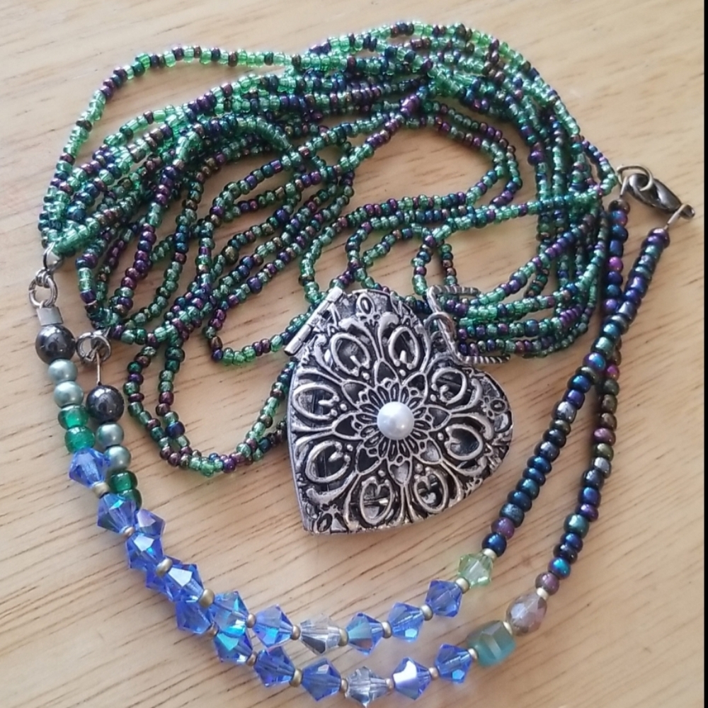 Filigree Locket Necklace with Swarovski Crystals